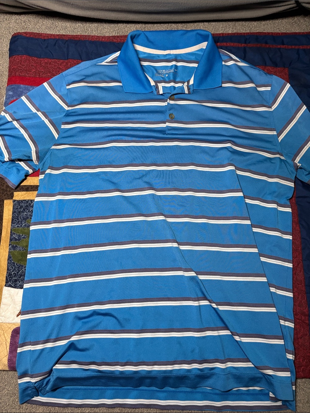 Nike Men's Blue and White Striped Polo